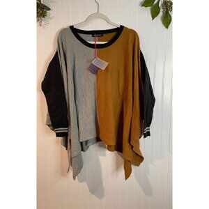 Colorblock Poncho With Sleeves NorthFields Cotton & Alpaca Blend One Size